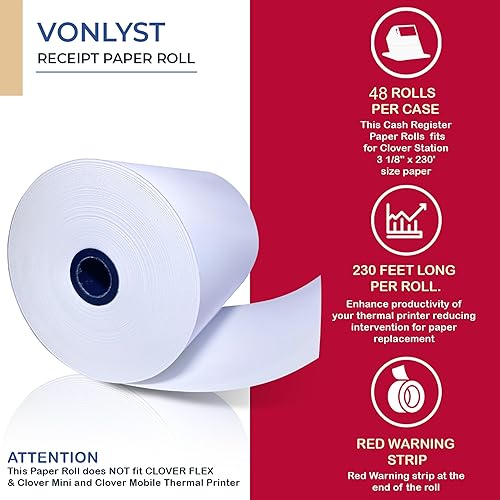 Miniatura 13 de Rollos de Papel Térmico de Recibo 3 1/8" x 230' para Clover Station (06 rollos)