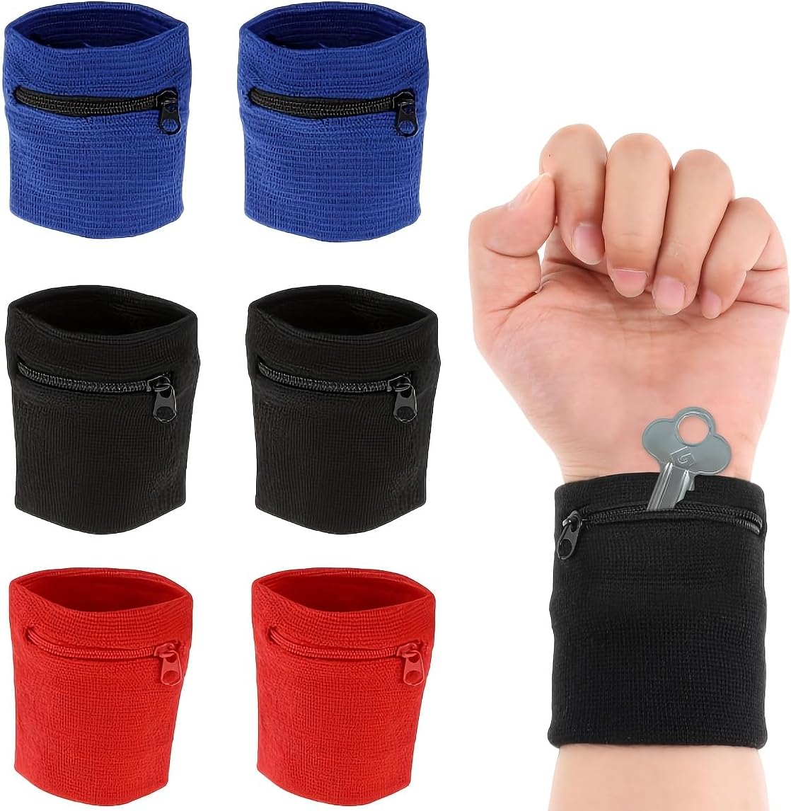 2pcs Zipper Wrist, Wrist Sweat Bands with Zipper, Outdoor Sports Lightweight Wristband for Women Men Running, Hiking Workout, Storage Bags Fit Key Cards and Items.