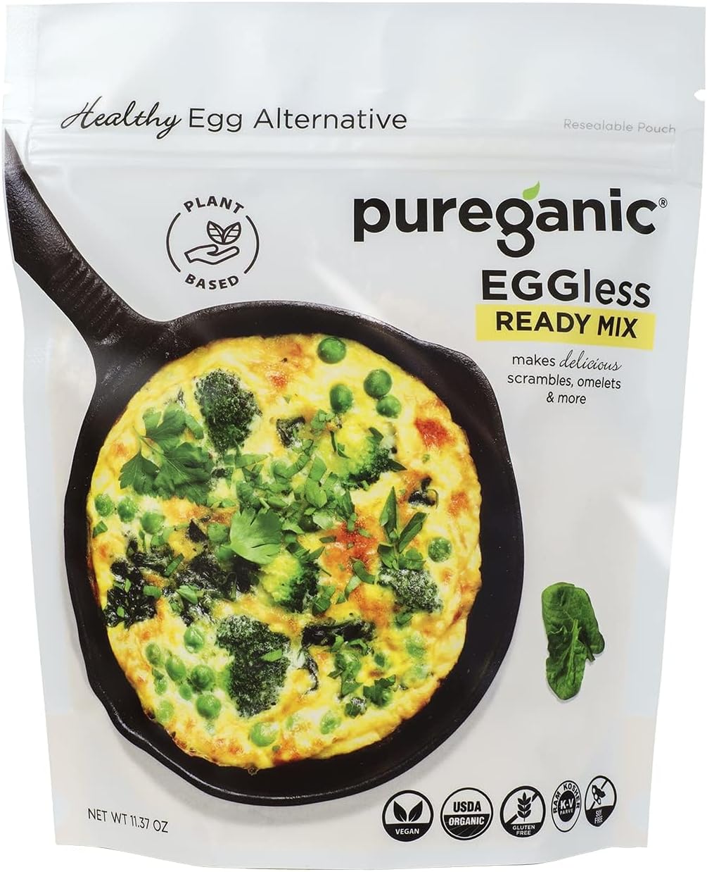 Pureganic Eggless Ready Mix, Vegan Egg Replacer, Plant Based Egg Substitute Organic Gluten Free Soy Free Kosher Non-GMO, Healthy Egg Alternative, 11.37 oz, (Pack of 1)