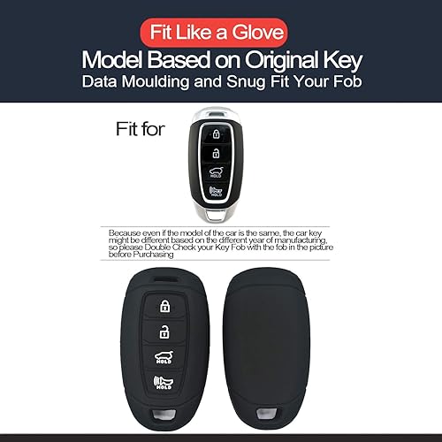 Miniatura 2 de 2 piezas compatibles con Hyundai Elantra N GT Santa Fe Kona Electric Accent Azera Palisade Veloster N Black Key Fob Cover Case Protector Llavero