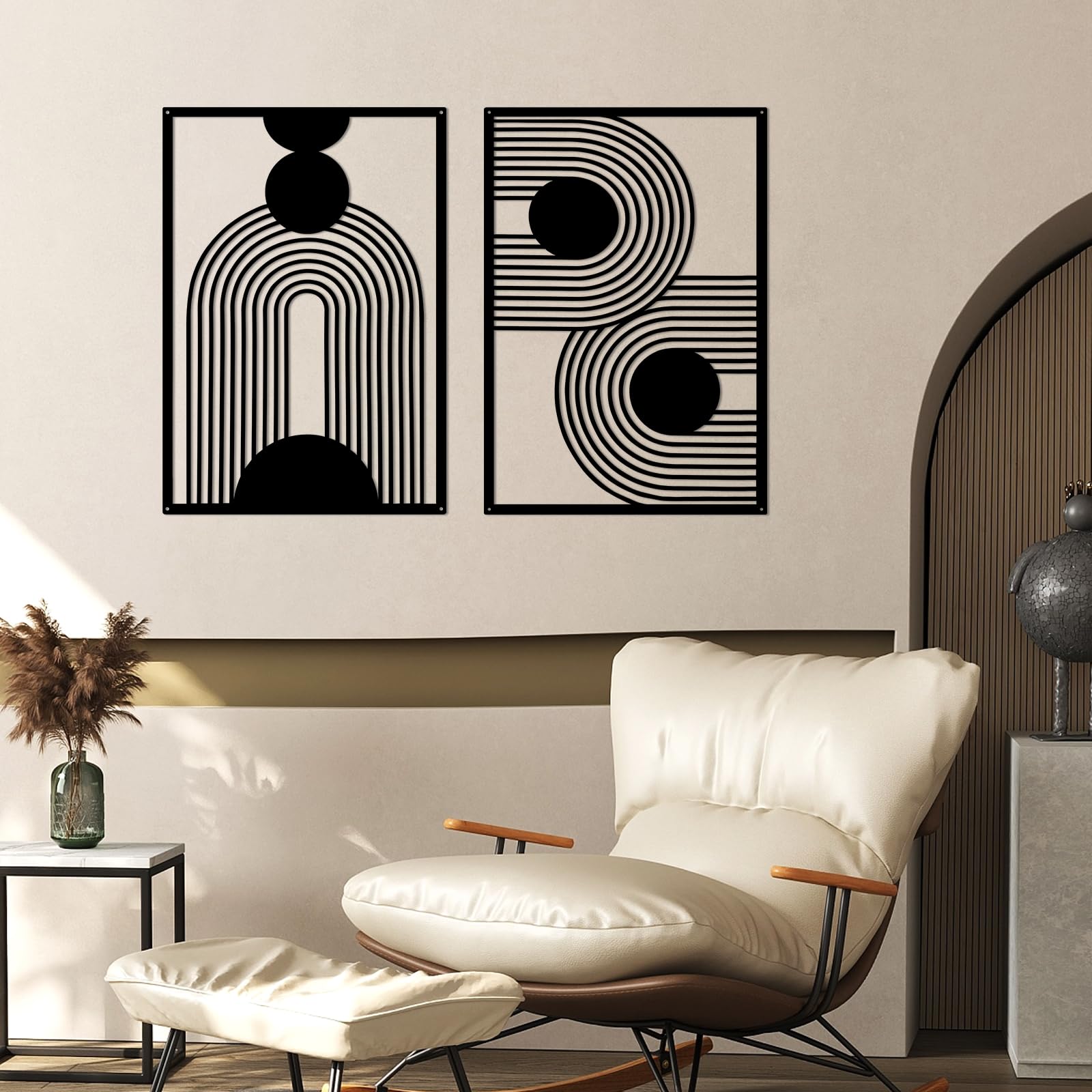 YiYa 2 Pcs Black Metal Wall Decor Minimalist Wall Decor Metal Vertical Abstract Wall Art Modern Geometric Wall Hanging for Home Living Room Bedroom - Image 4