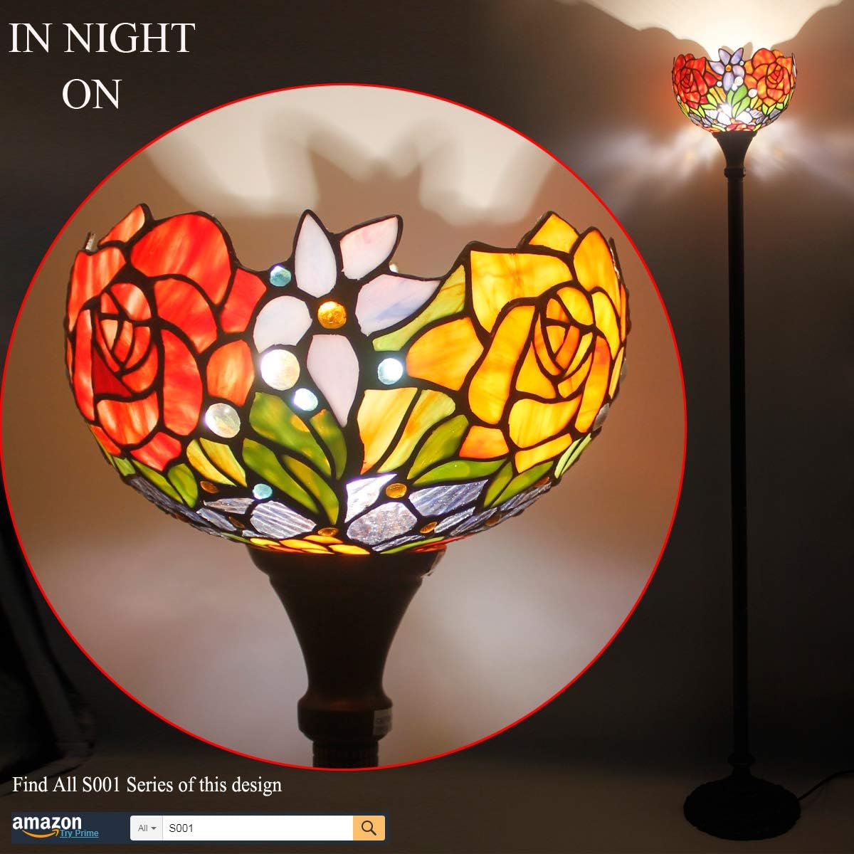 🔥 Crаzу Dеаlѕ Tiffany Floor Torchiere Lamp LED 66 Tall Industrial Bronze Pole Vintage Boho Stained Glass Red Rose Retro Rustic Standing Uplight Corner Bright Torch Light Living Room Kids Bedroom Office WERFACTORY