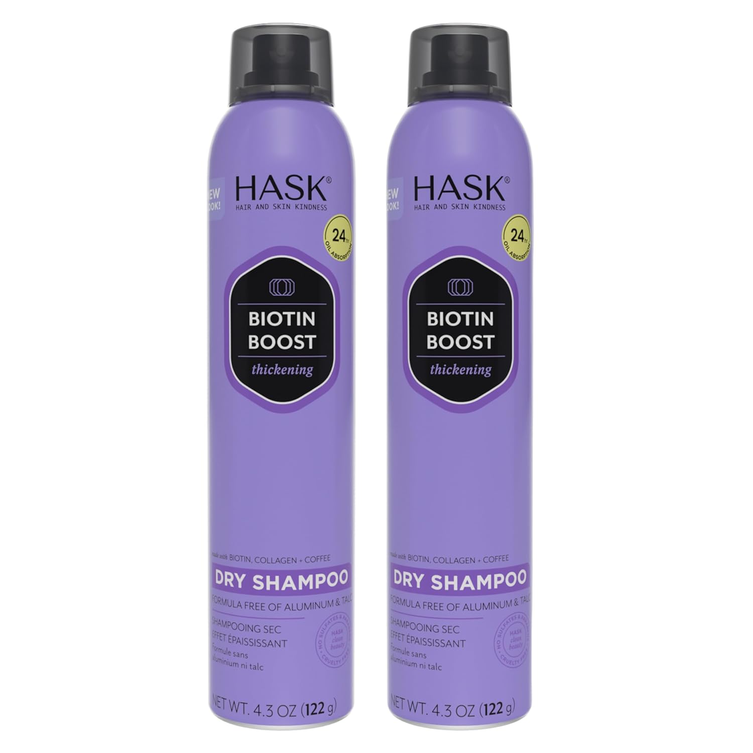 HASK Biotin Thickening Dry Shampoo Kits for all hair types, aluminum free, no sulfates, parabens, phthalates, gluten or artificial colors (4.3oz-Qty2)