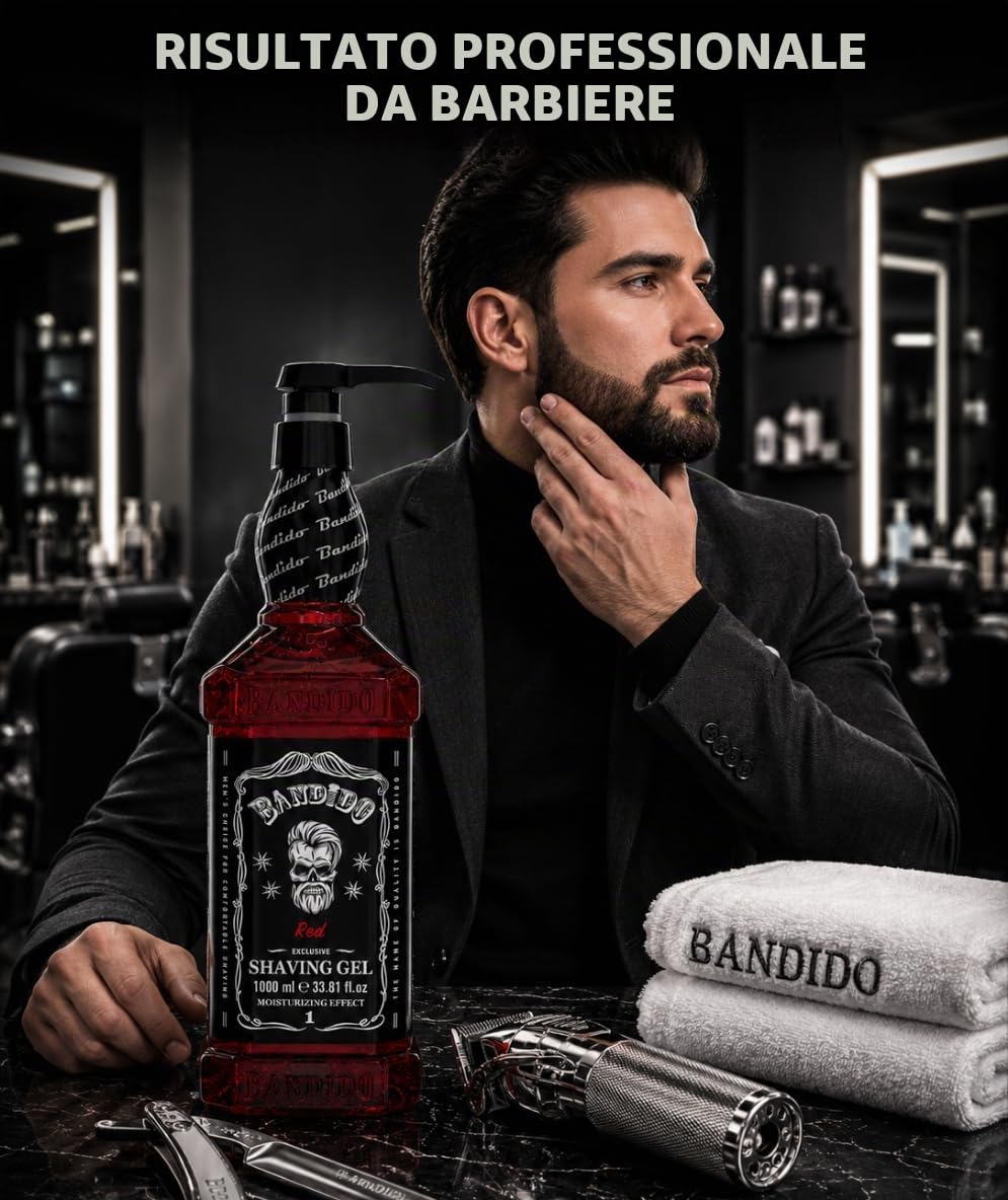 Bandido Shaving Gel Men Red & Blue 1000 ml Gel da barba trasparente da uomo, rasatura precisa dei contorni della barba con ogni rasoio da uomo (Red 1000 ml)