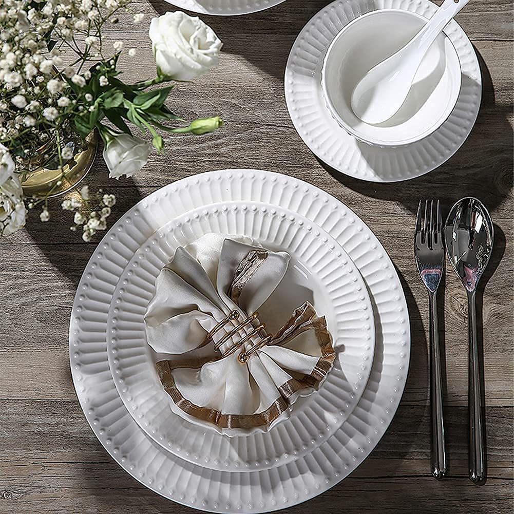 Zestawy obiadowe na przyjęcie obiadowe 19-częściowy zestaw obiadowy Zestaw porcelanowej zastawy stołowej z talerzami i miskami Biały ceramiczny zestaw obiadowy,
