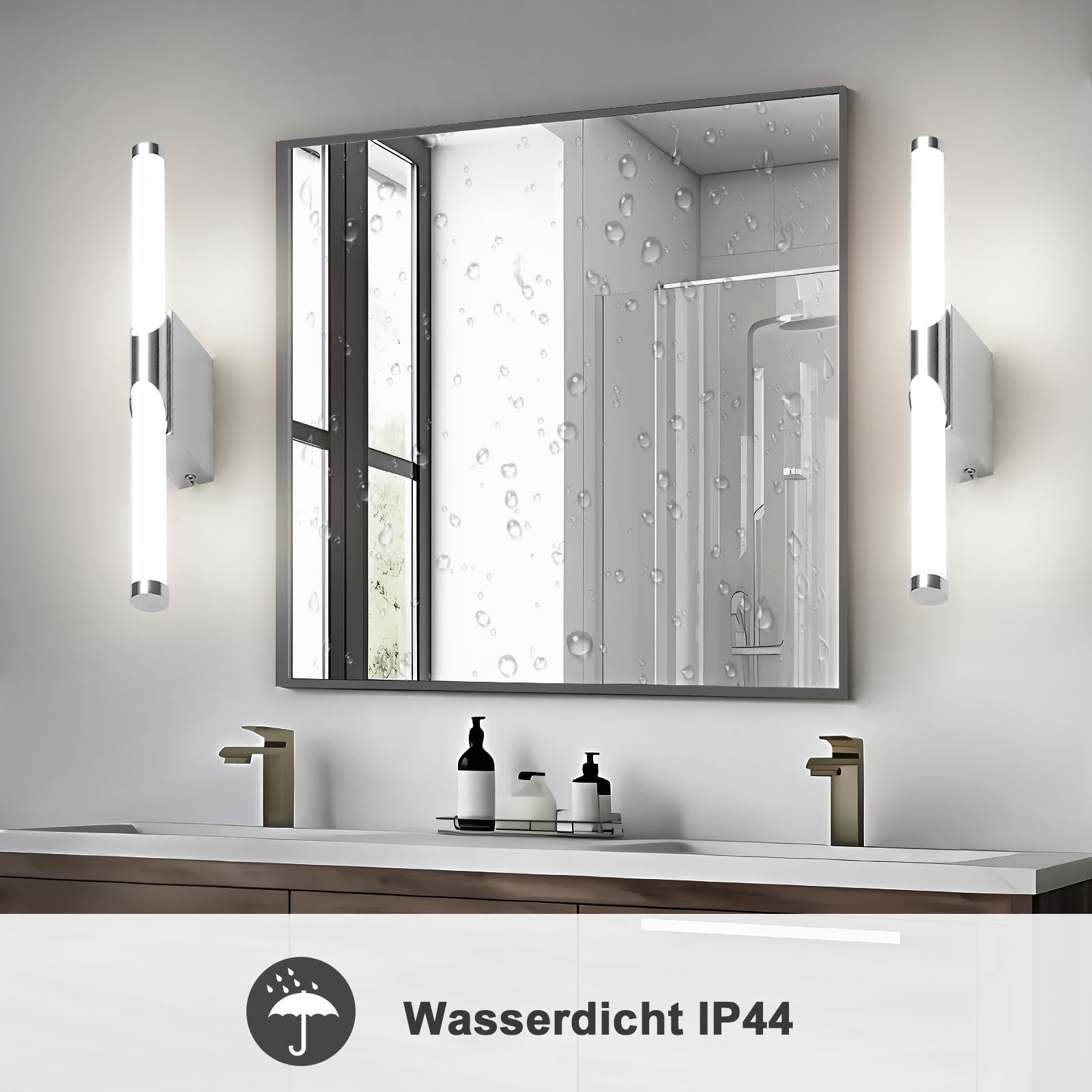 LED-Spiegelbeleuchtung fürs Badezimmer, 40 cm Chrom, wandmontiert, neutralweiß 4000K, IP44 wasserdicht, Make-up-Licht
