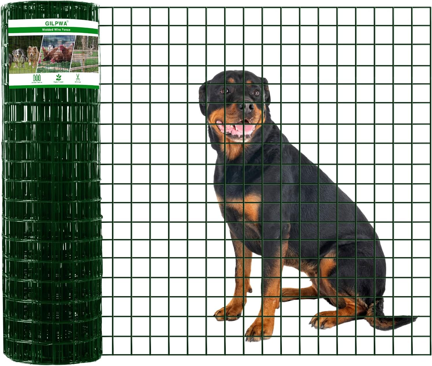 Wire Fence, 36 in(H) X 25 ft(L) PVC Coated Welded Wire Fencing 2" X 2" 16GA Garden Border Vinyl Metal Chicken Wire Fencing Mesh Roll for Yard Vegetable Plant Protection Poultry Netting Green