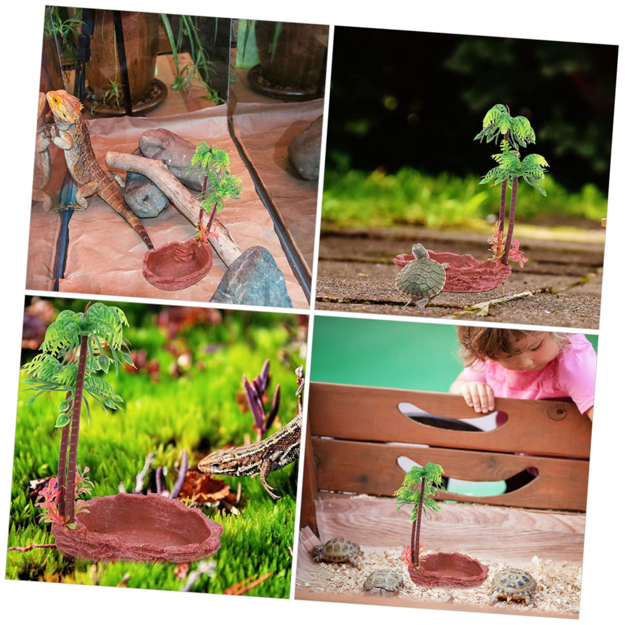 Accesorios para Fomentar la Alimentación de Resina para Reptiles Diseño Natural 2 Cuencos Verde Comederos Seguros para Serpientes y Reptiles en Terrarios