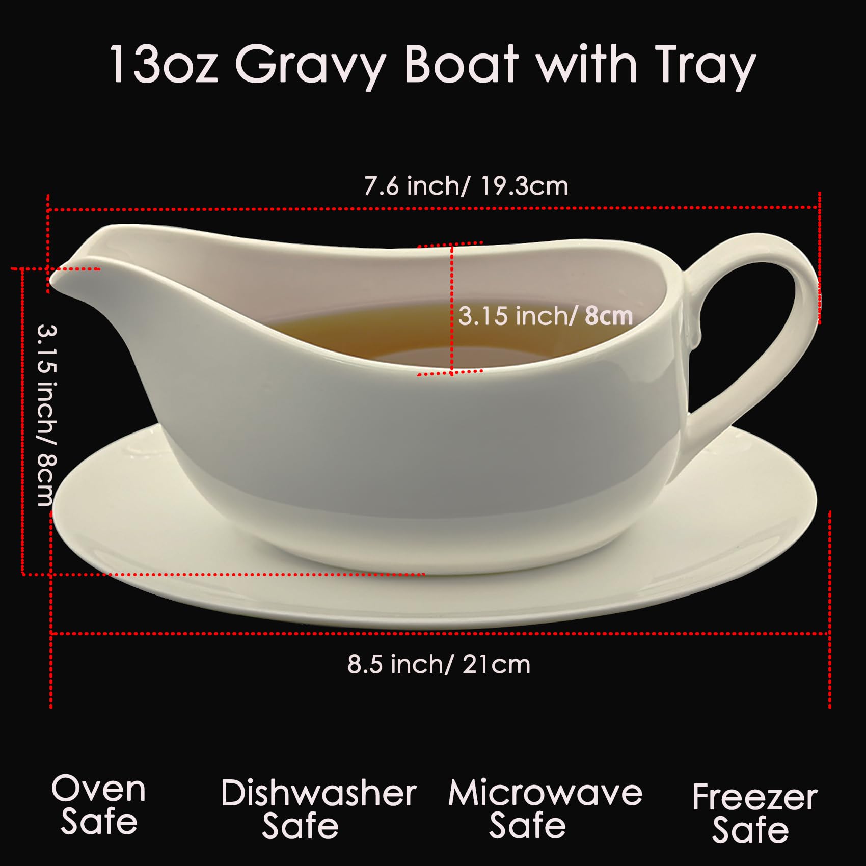 Cobata 13oz Gravy Boat with Tray - Upgrading White Sauces Boats-Perfect for Serving Delicious Sauces and Gravies