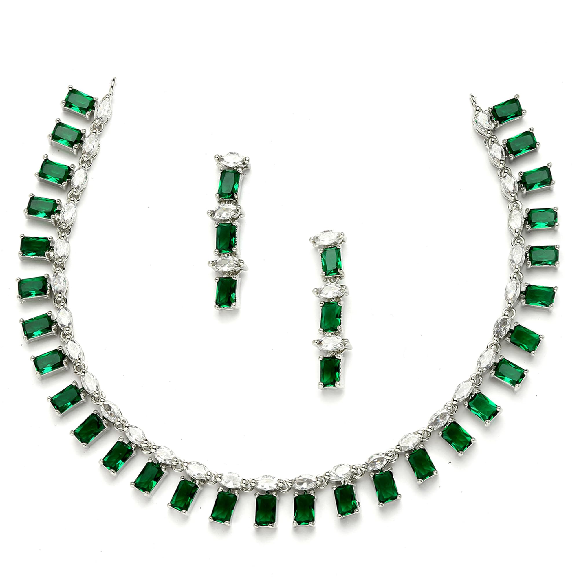 ZENEME Rhodium-Plated with Silver-Toned Green American Diamond Studded Jewellery Set (Green) (B0BQJX64T1) Amazon Price History, Amazon Price Tracker