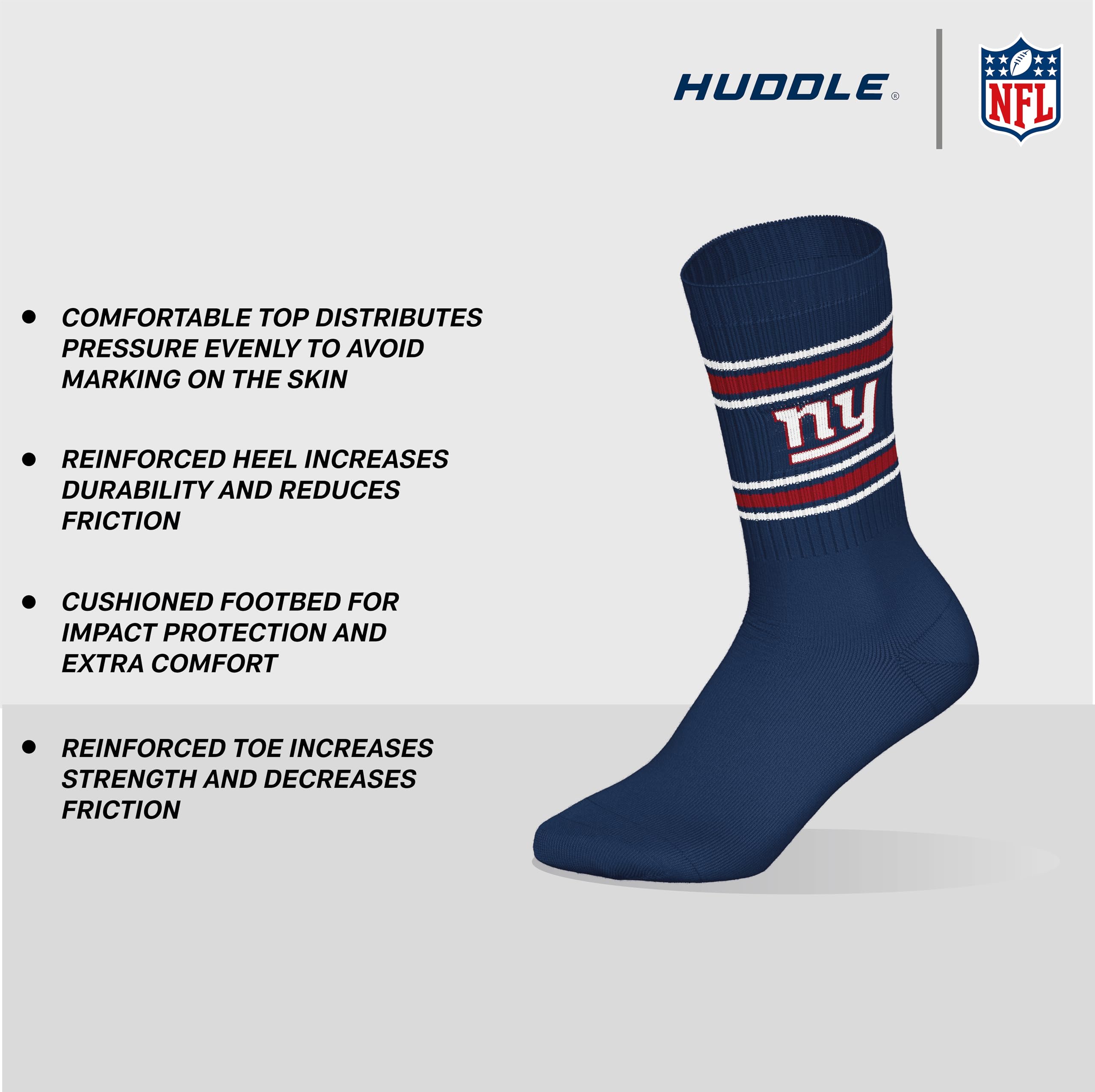 NEW YORK GIANTS 3pk Crew Socks - DBL/WHT/RED - 35/38