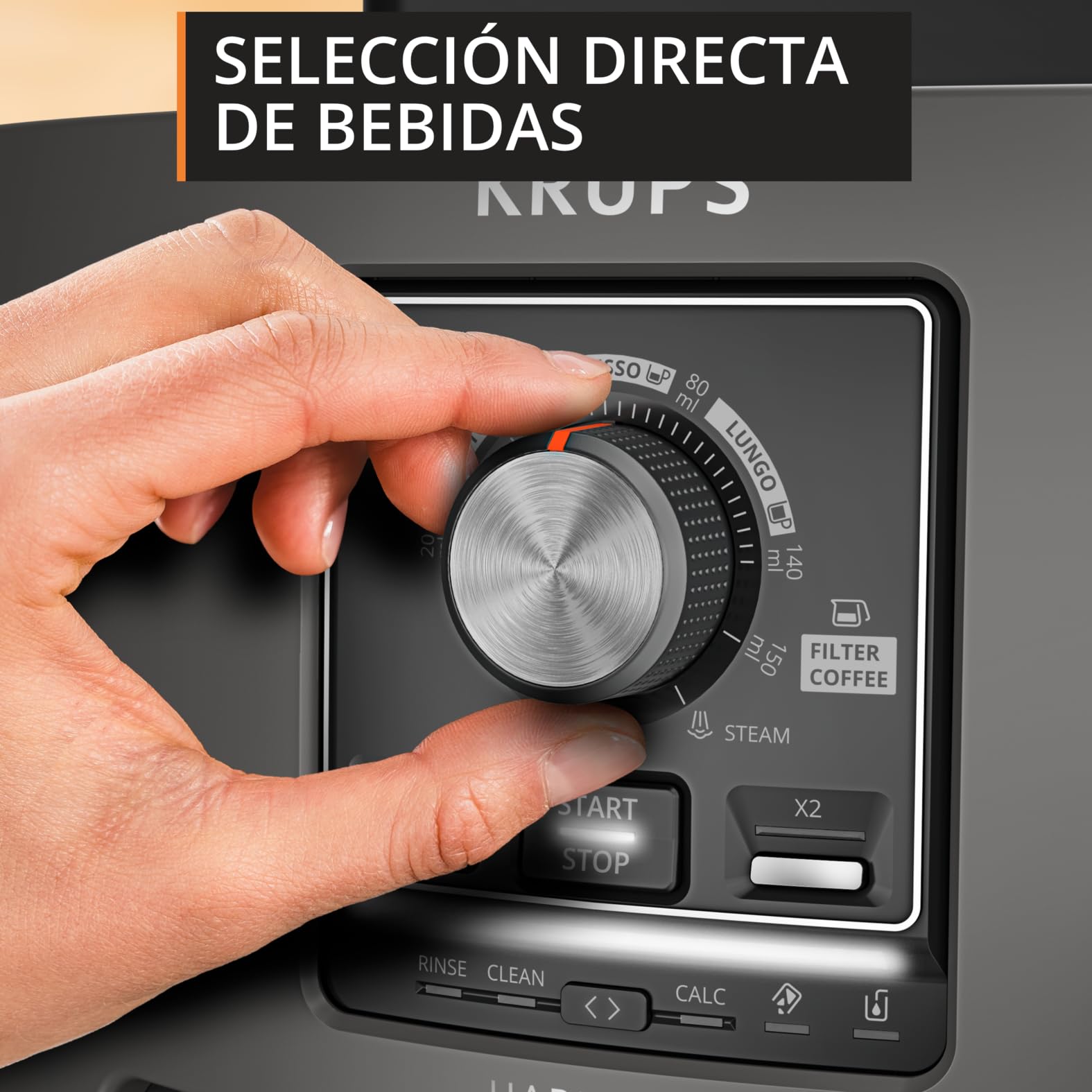 Krups Harmony, Cafetera Superautomática, 4 Bebidas de café y leche, Espumador De Leche, Limpieza automática, Funcioón de doble taza, Compacta, Color carbón, EA508BE0