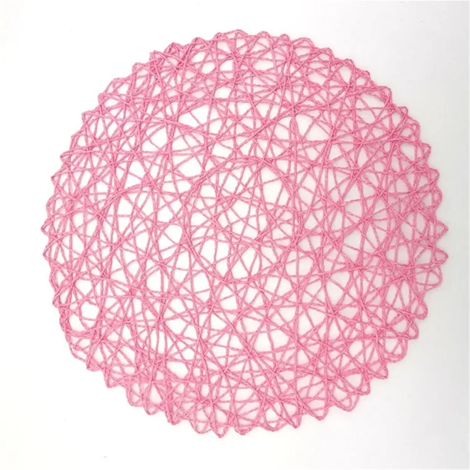 Placemats 4pc Round Paper Woven Placemats Wood Heat Resistant Rattan Mat Brown Straw For Dining Party Wedding(Pink)