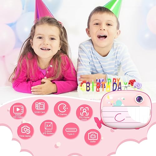 Miniatura 2 de Cámara de impresión instantánea para niños, cámara instantánea de 12 MP para niños, sin tinta, cámara digital para niños de 3 a 12 años con tarjeta