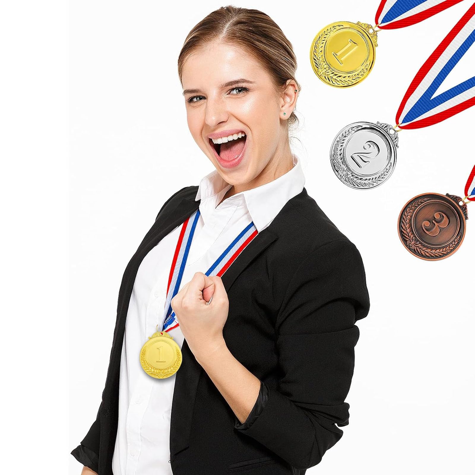 9 Piezas Ganador Medallas de Metal, Medallas de Oro Medallas de Plata Medallas de Bronce con Cintas para Niños Fiestas Decoraciones y Premios Deportivos Día del Deporte Escolar 5.0cm - 5