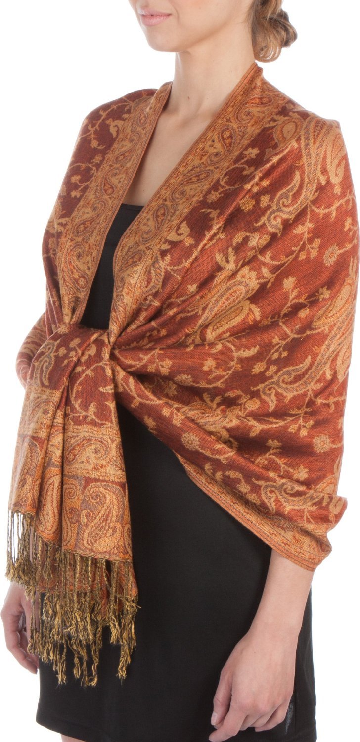 Sakkas Soft Silky Double Layer Jacquard Paisley Pashmina Shawl/Wrap/Scarf