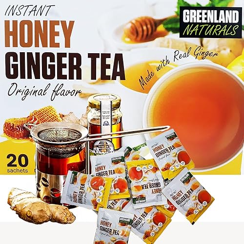 Miniatura 8 de Té natural instantáneo de Groenlandia, té natural soluble instantáneo con miel y jengibre, 20 bolsas. Peso neto por bolsa: 18 g (0.63 oz)