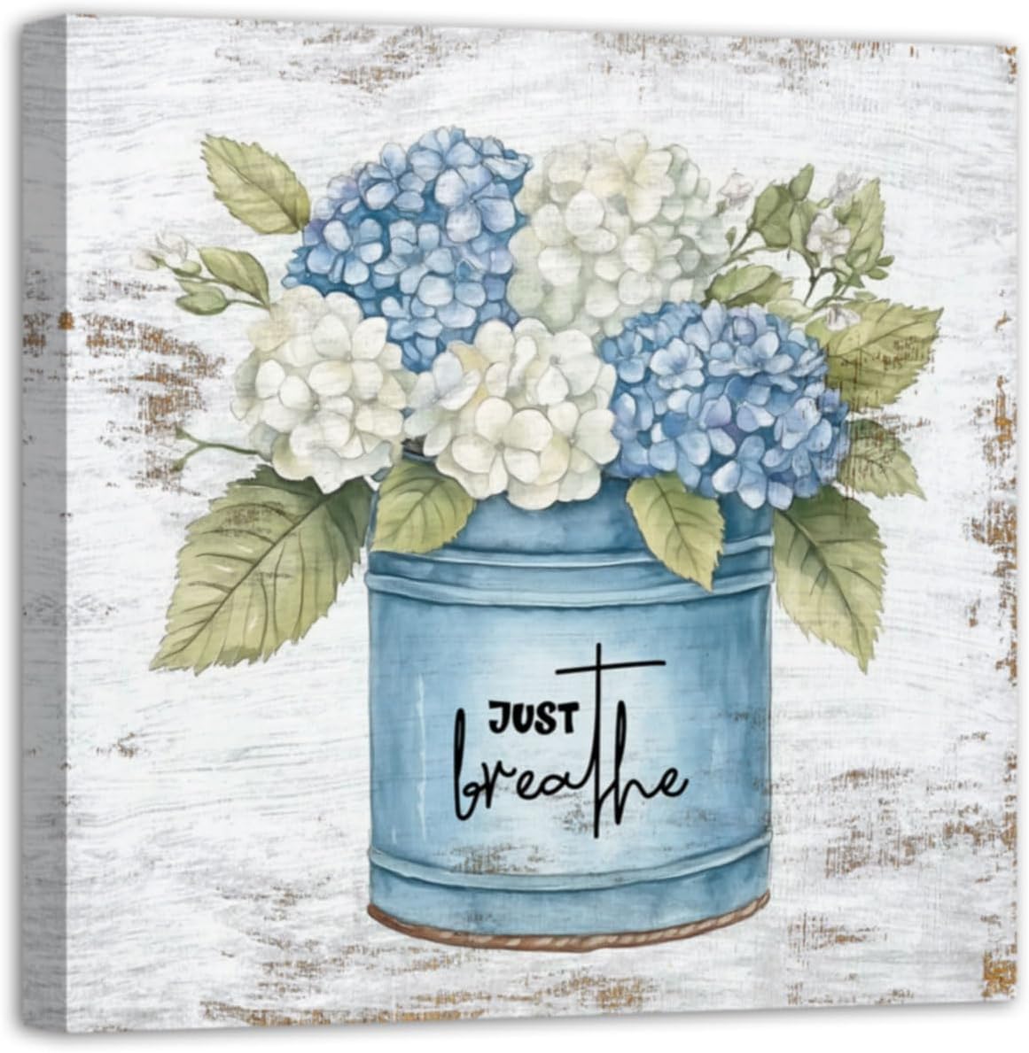 CHAOSETKEN Hydrangea Wall Art Blue White Floral Poster Prints Vintage Hydrangea Flowers Canvas Pictures Rustic Farmhouse Decor Framed (Blue,16L x 16W)