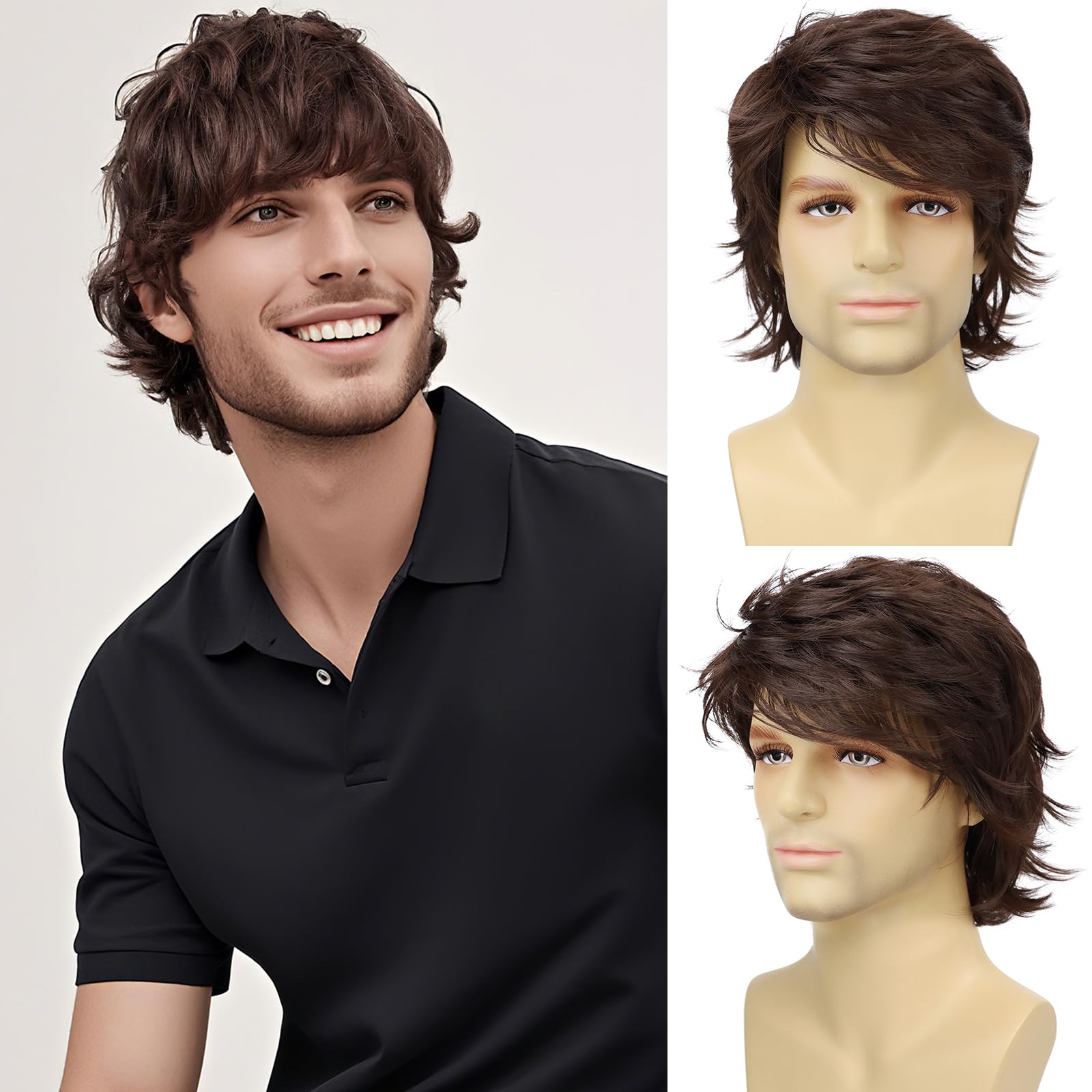 YTbeauty Mens Dark Brown Wig Short Layered Mens Wig Heat Resistant Synthetic Male Wig for Daily Costume Halloween Party