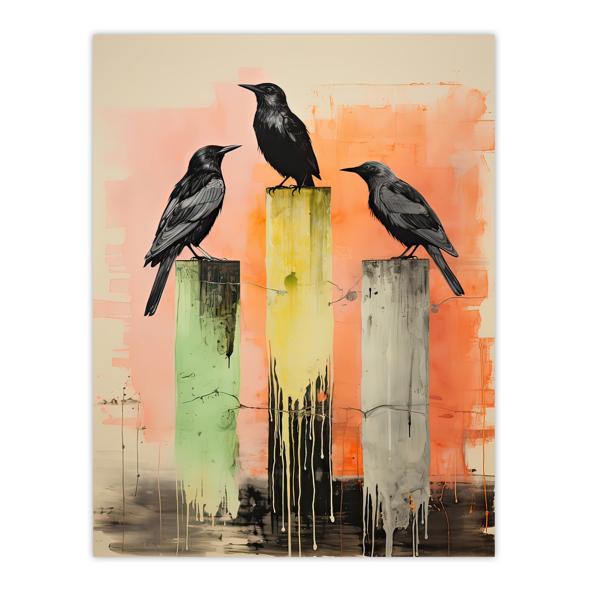 Artery8 Three Crows Sitting on a Pier Poster Picture W18" x H24"