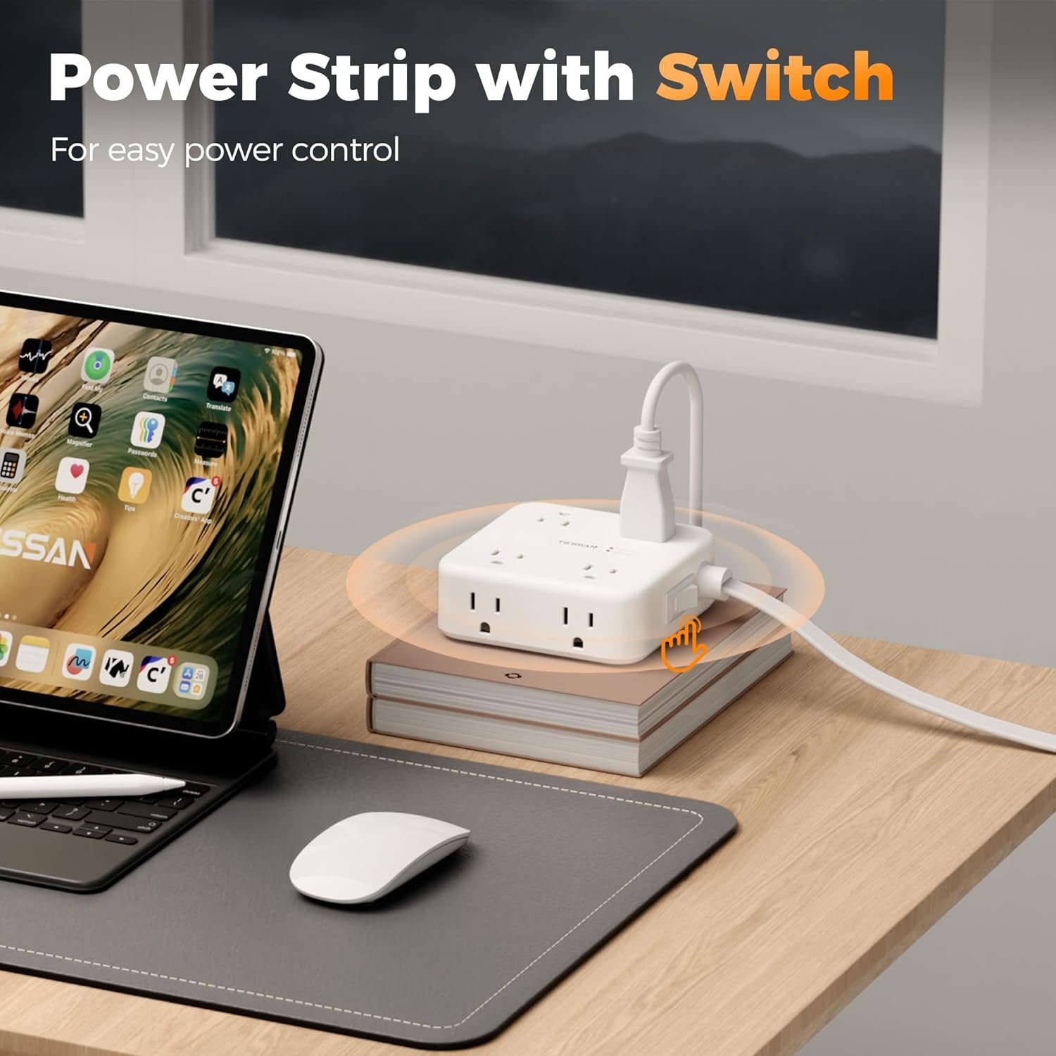 TESSAN Dual Surge Protector Power Strip, 15 Ft Extension Cord Flat Wall Plug with 4 USB (2 USB C) 8 Outlets, 2100J Surge Protection, 20W Multiple Charging Station for Home, Office, Dorm Room, Grey