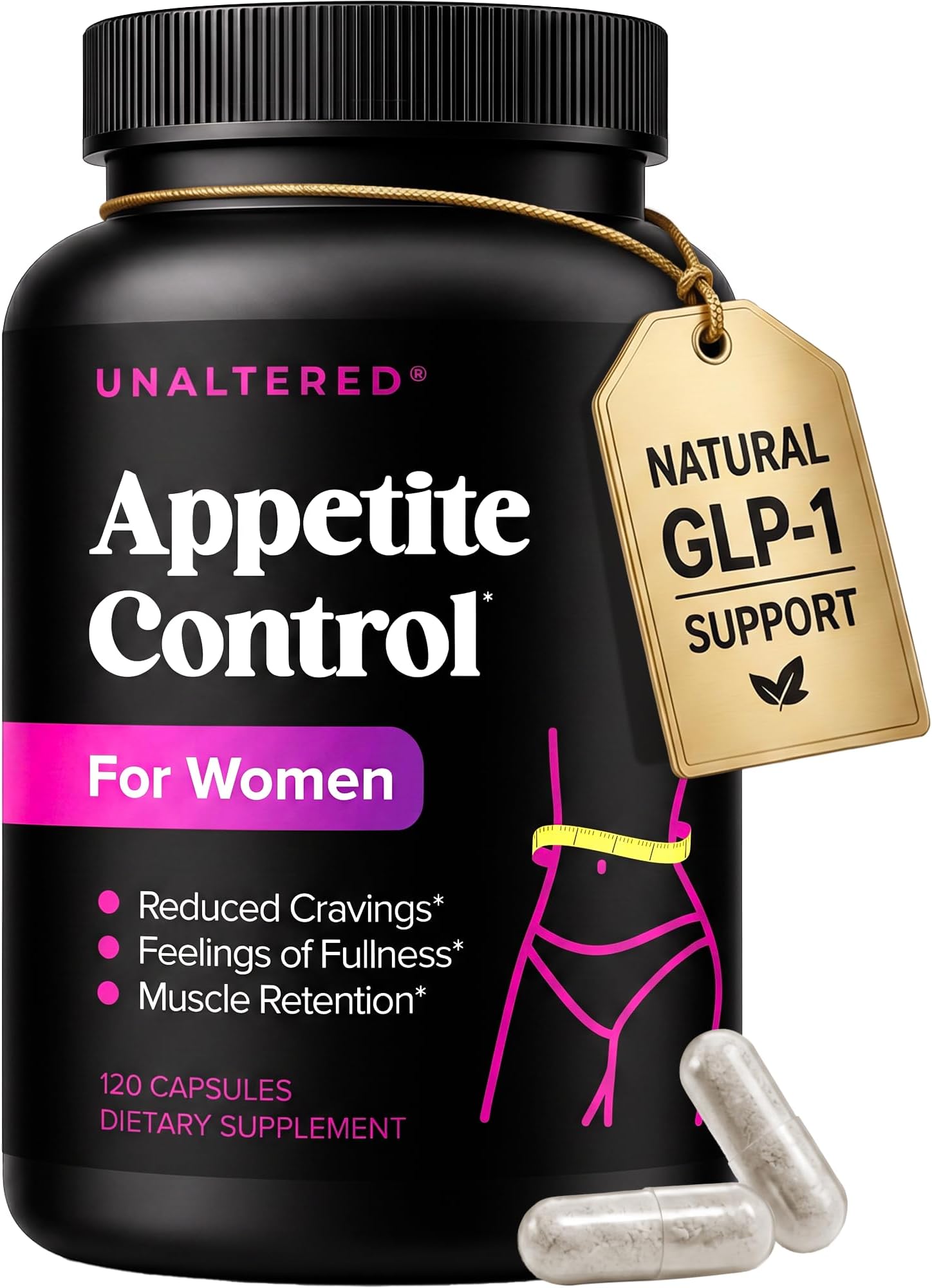 UNALTERED Appetite Control for Women - Support Cravings, Fullness, & Weight Management - Dietary Supplement with Chromium Picolinate & Glucomannan - 120 Vegan Capsules