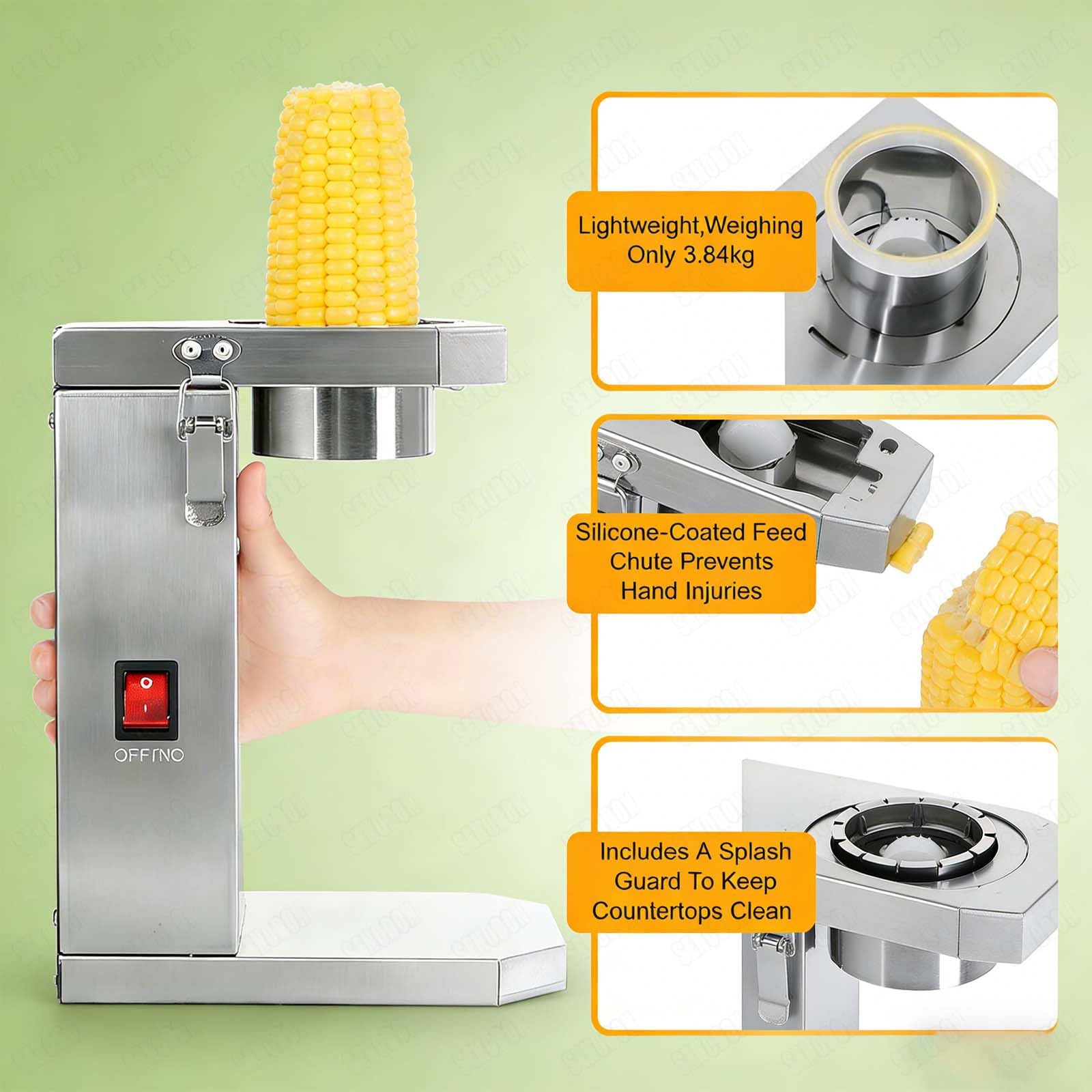 Spogliarello elettrico per mais, 40 W, con ampio scivolo di alimentazione da 6,5 cm, efficiente per mais fresco e bollito, facile da pulire per stand alimentari e casa