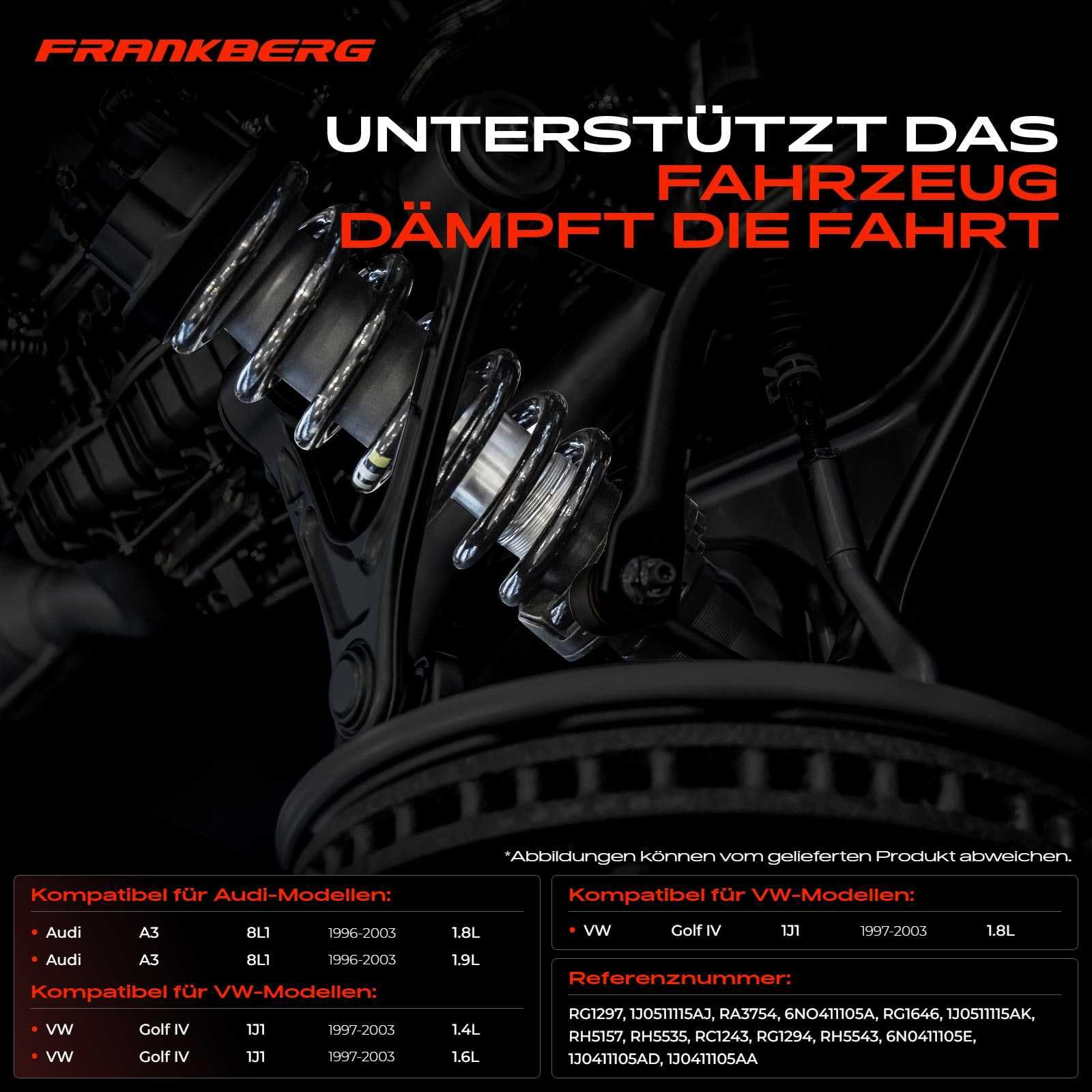 Frankberg 4 muelles de suspensión delanteros y traseros 1J0511115AJ | Compatible con: Golf IV 1J1, A3 8L1