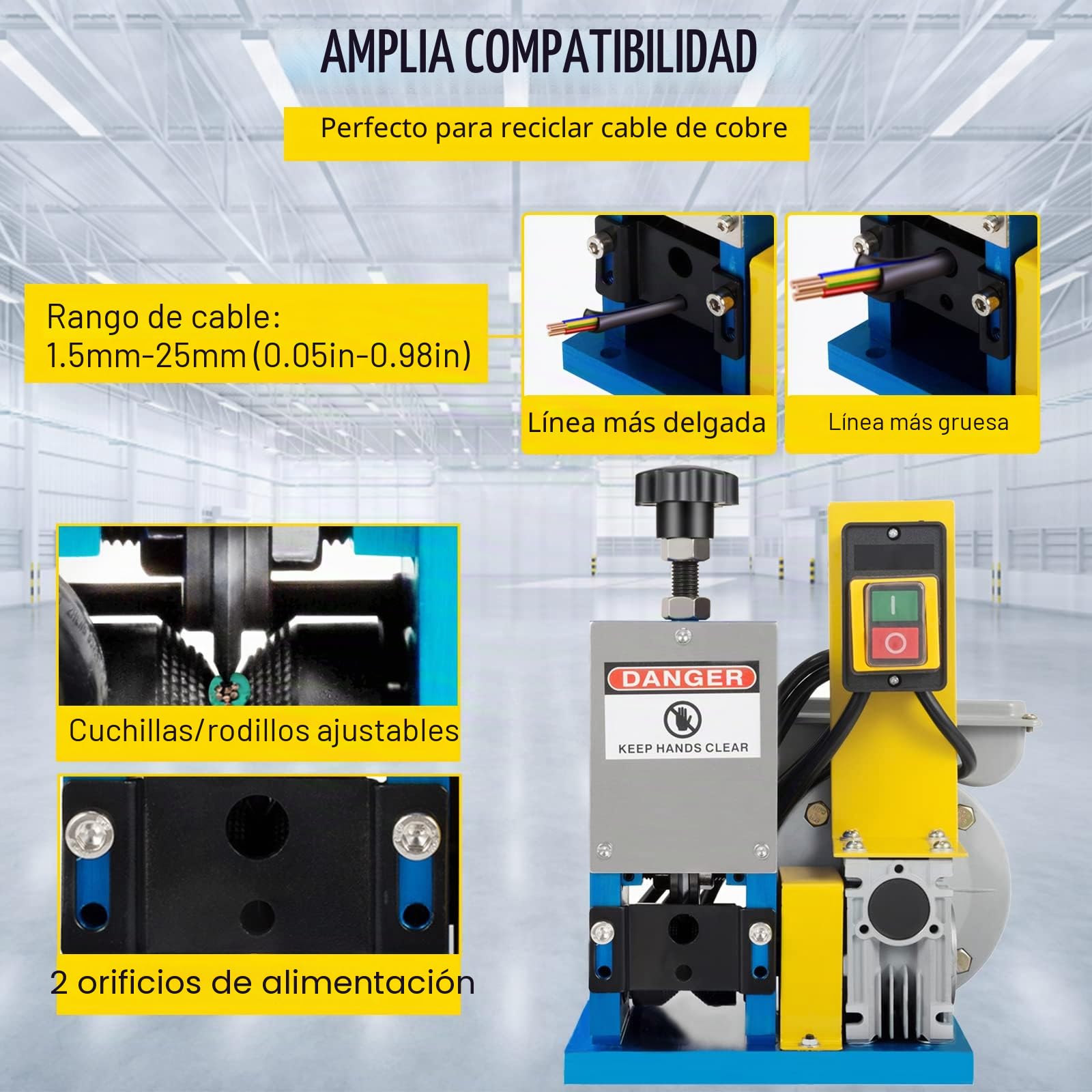 Happybuy HXSMS-025 - Máquina pelacables, eléctrica, con 1 hoja, para reciclar cables de cobre/eliminar el aislamiento de plástico y goma de los cables de chatarra intactos, azul