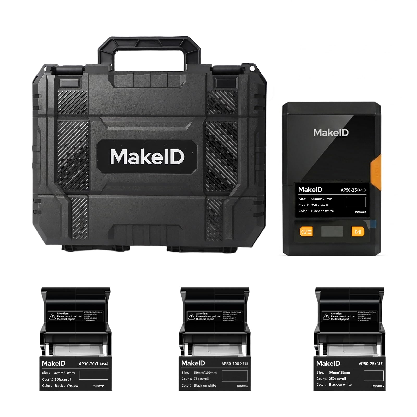 MakeID EP53 - Etiquetadora con estuche rígido, impresora de etiquetas portátil industrial de 2 pulgadas, compatible con aplicación móvil y editor de PC, batería de iones de litio de 2600 mAh, viene