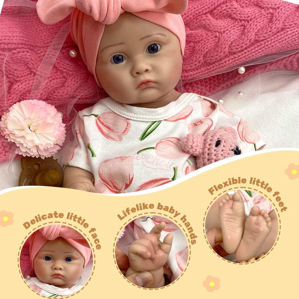 Generisch 18 Zoll Ultra-realistische Silikon-Reborn-Babypuppe – Handbemaltes Neugeborenen-Spielzeug mit lebensechter Hauttextur, weich und beschwert – Für Kinder ab 3 Jahren