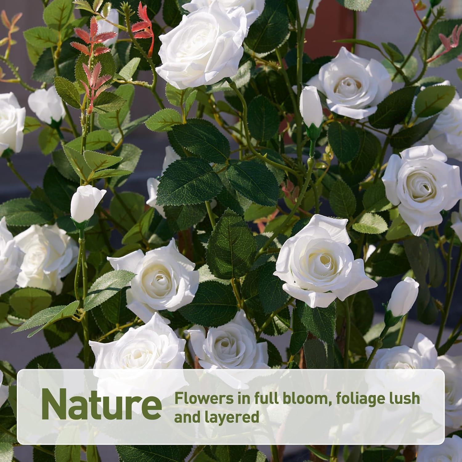 Fake Rose Plants,4Ft(48") White Artificial Roses,UV-Resistant Faux Silk Flowers for Indoor Outdoor,Potted Faux Trees for Home Decor, Courtyard,Patio, Front Porch Topiary Set of 2