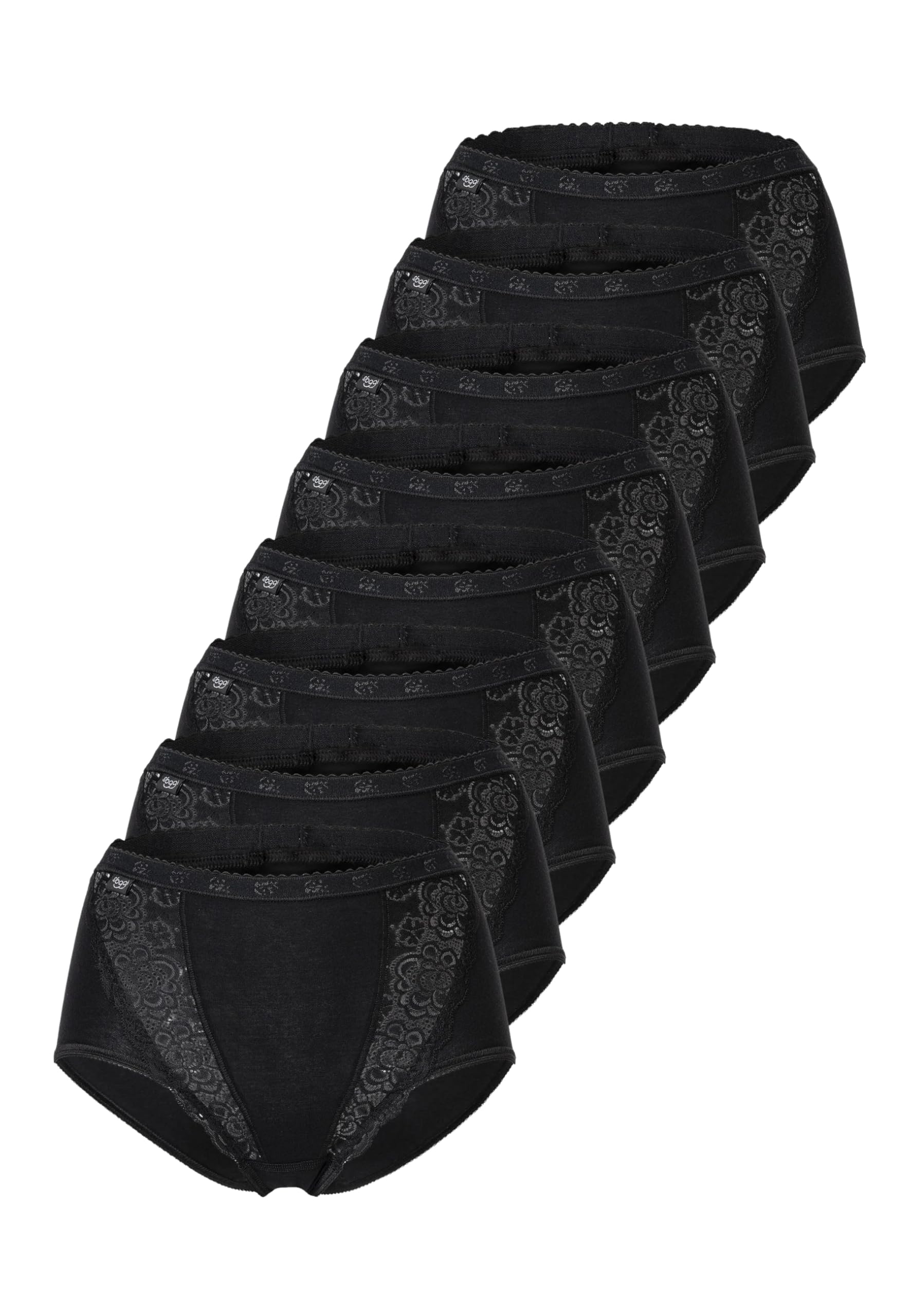 Sloggi 8 Slip Chic Maxi Slip Alti Pizzo Cotone Nero Tg. 4/44