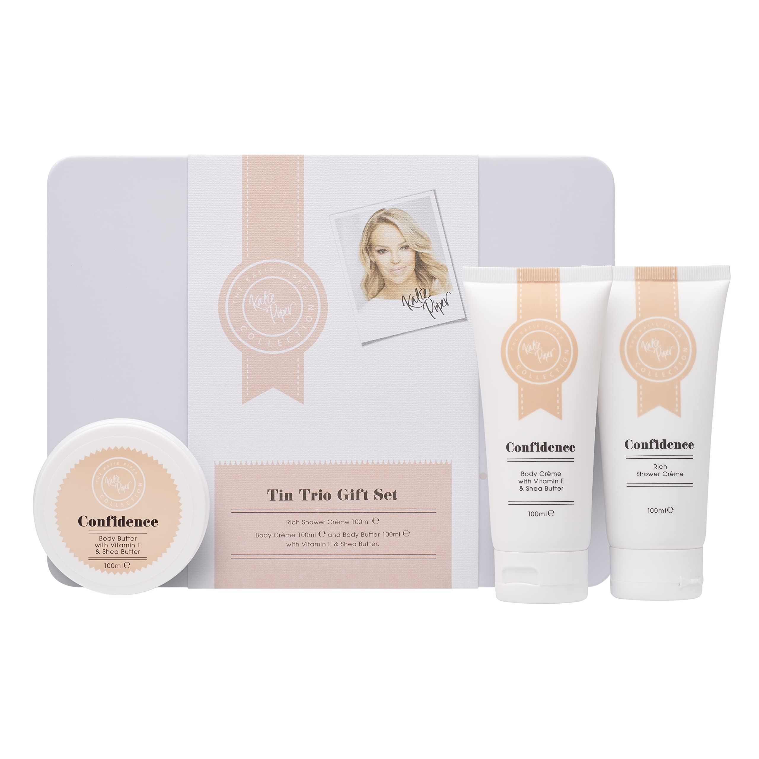 KATIE PIPER TIN TRIO GIFT SET 100ML SHOWER CREME, 100ML BODY CREME and 100ML BODY BUTTER