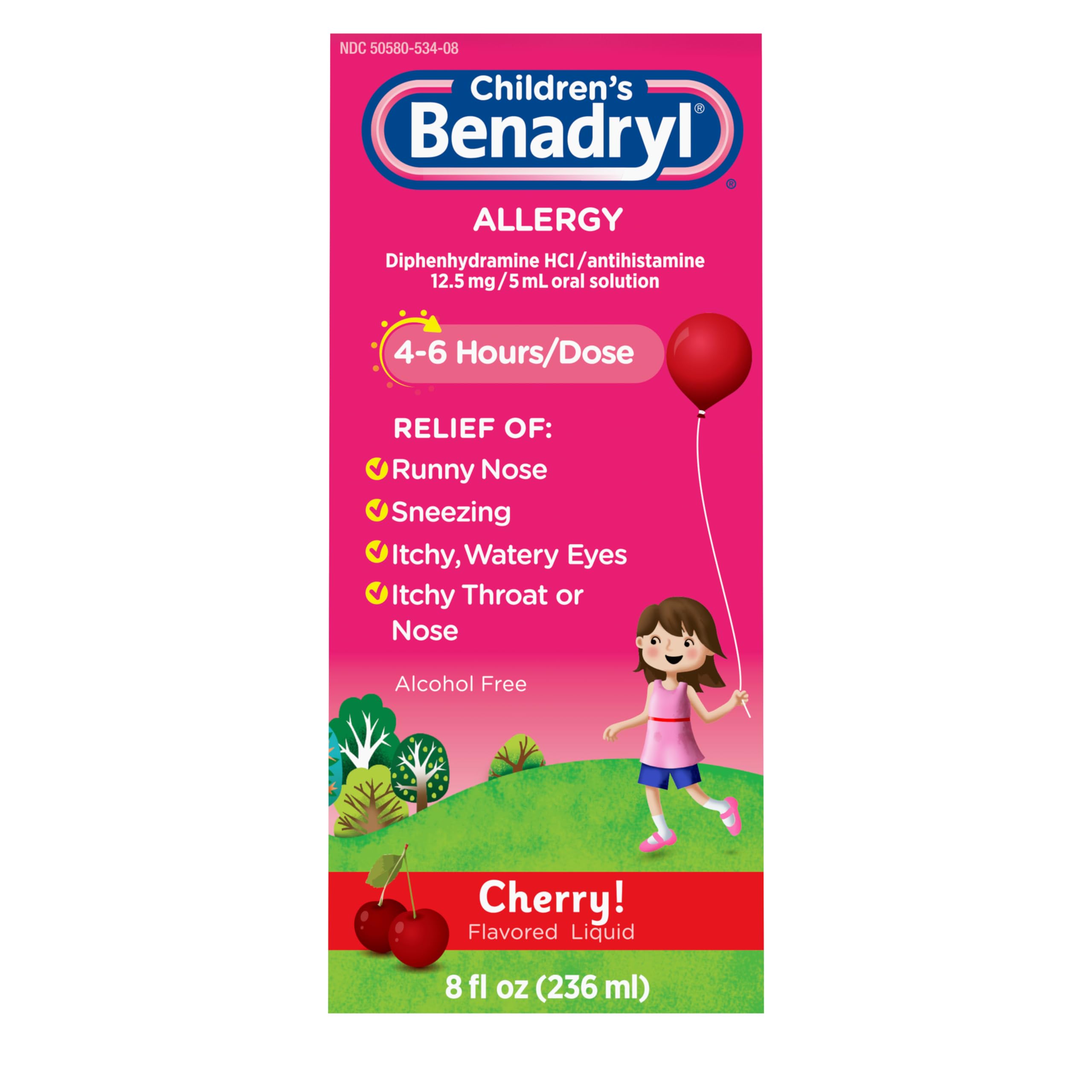Children's Benadryl Liquid Medicine, 12.5 mg Diphenhydramine HCl, 8 fl. Oz