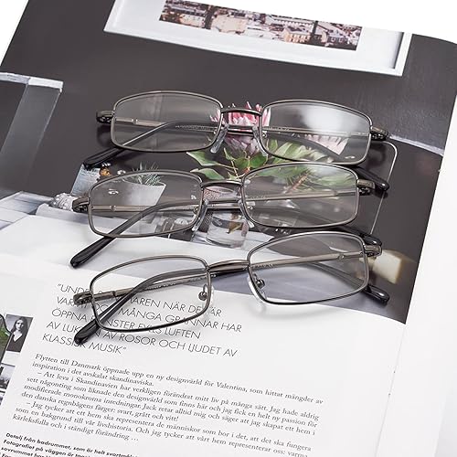 Miniatura 6 de Autojouls Paquete de 6 lentes de lectura ligeros de metal con bloqueo de luz azul, lentes de lectura con bisagra de resorte, antifatiga ocular