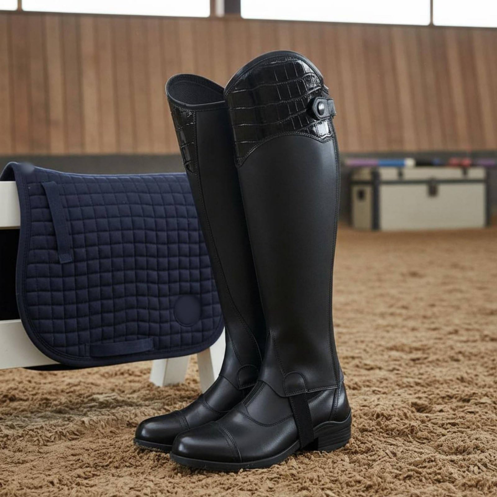Paragambe Equestri Bambini Paragambe Stivali Mezza Gamba Protezioni Cavallo in Pelle Pu con Pannelli Elastici E Chiusura a Zip Adatti a Equitazione, XXXL, Adulto