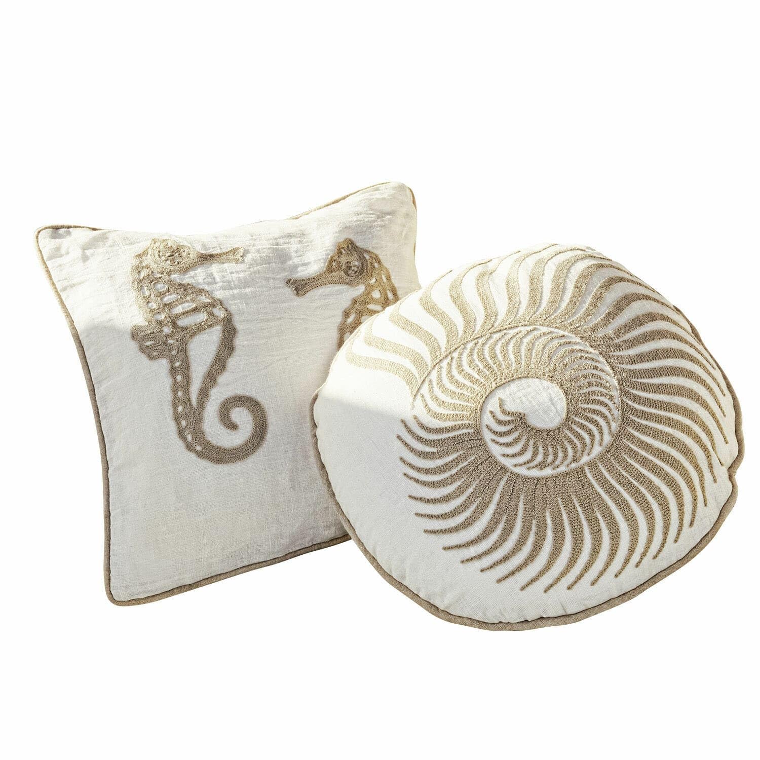 Loberon Bristol Coppia di Cuscini - Tessuto in Lino Naturale - Ricamato a Mano, Bianco/Talpa