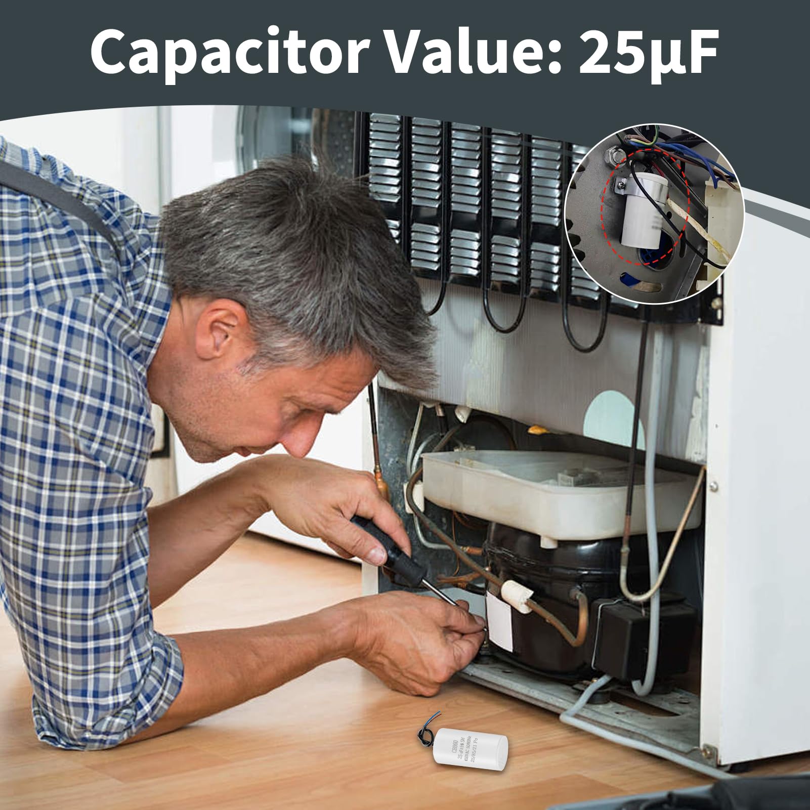 CBB60 25uf 450v 50/60Hz Condensador Arranque Motor 2 Piezas