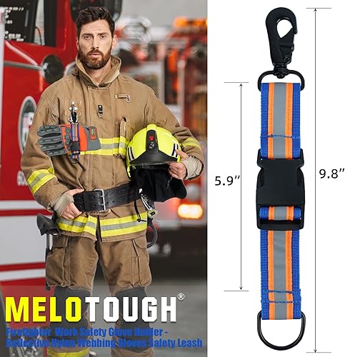 Miniatura 4 de MELOTOUGH Correas de guantes de bombero, soporte para guantes de trabajo con cinta reflectante, clips para guantes de acceso rápido para bomberos