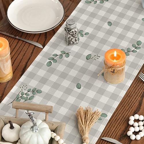 Miniatura 7 de Artoid Mode Buffalo - Camino de mesa de otoño con hojas de eucalipto y calabaza, naranja, a cuadros, otoño, Acción de Gracias, cocina, comedor,