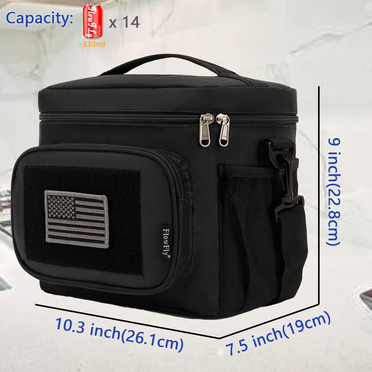 FlowFly Tactical Lunch Bag Large Insulated Lunch Box Cooler Tote for Men, Women with MOLLE/PALS Webbing (Black) - Image 4