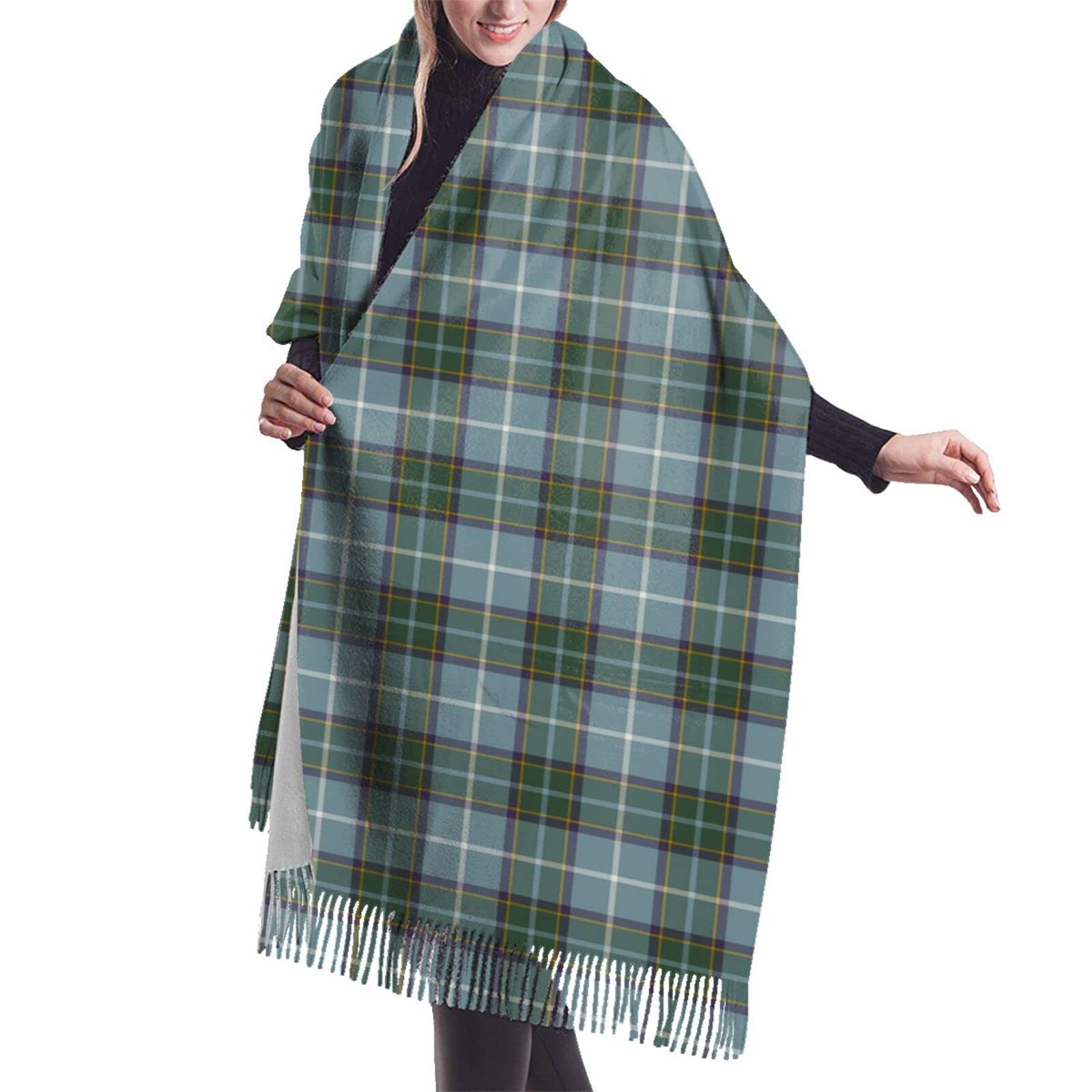 GQWJKSZ Isle of Man Manx District Tartan Women'S Long & Wide Clan Mackintosh Blue Tartan Cashmere Feel Shawl Wrap Winter Warm Scarf 77x27inch