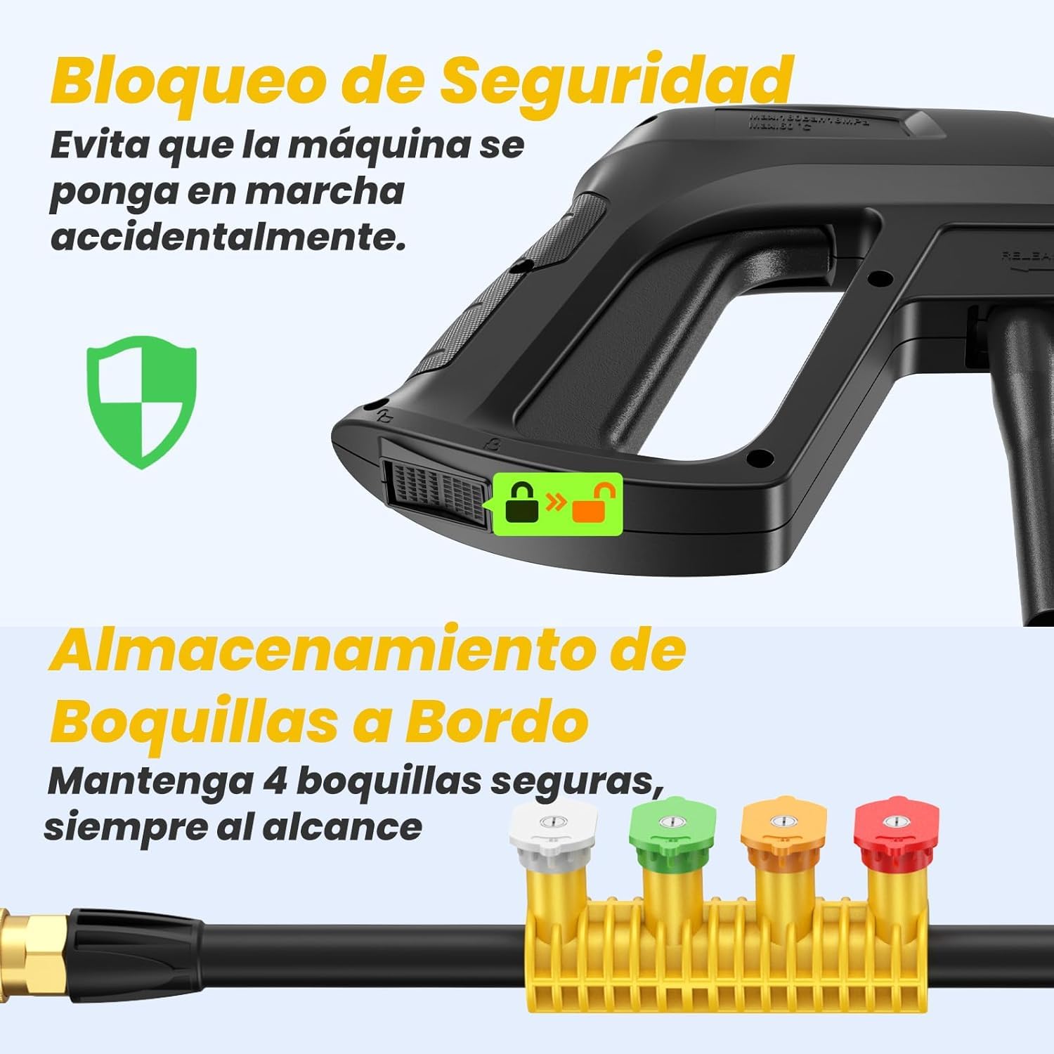 Hidrolimpiadora de Alta Presión, 2000W 180Bar Hidrolimpiadora Eléctrica con 5 Boquillas y Espumador, Caudal: 680 L/H, Hidrolimpiadora Portátil para Limpieza de Coche, Patio, Jardín y Piscina