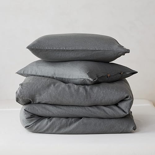 Miniatura 9 de Simple&Opulence Juego de funda de edredón 100% lino, 3 piezas de lino belga transpirable, 1 funda de edredón + 2 fundas de almohada con cierre de