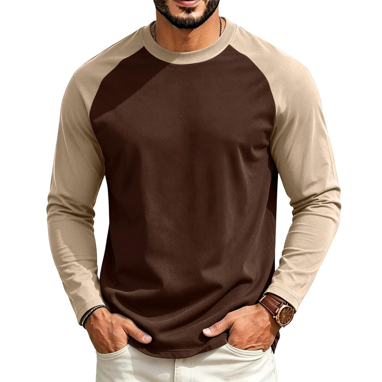 Halloween Crew Neck Shirts Costumes for Men Long Sleeve,05-Coffee M — image 1