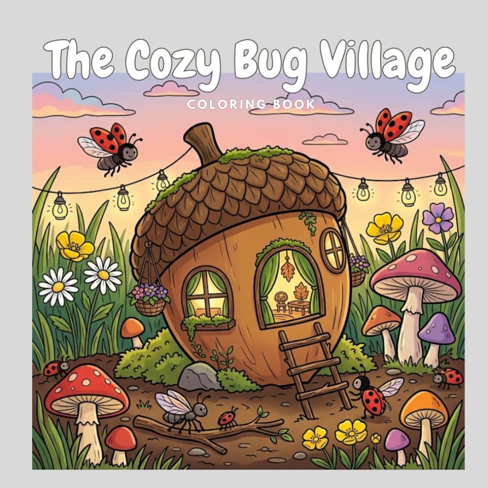 The Cozy Bug Village Coloring Book: 18 Adorable Scenes of Ladybugs, Ants & Cozy Little Homes: With Increasing Difficulty