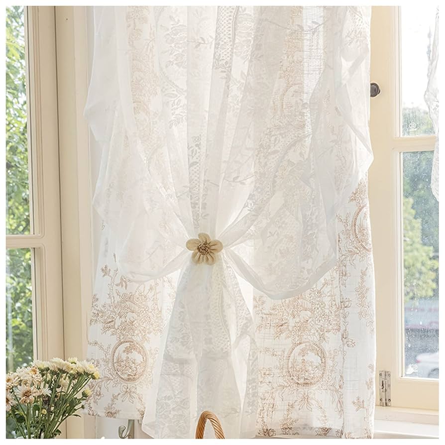 Amazon｜フランス風ヴィンテージレースダブルレイヤーカーテン