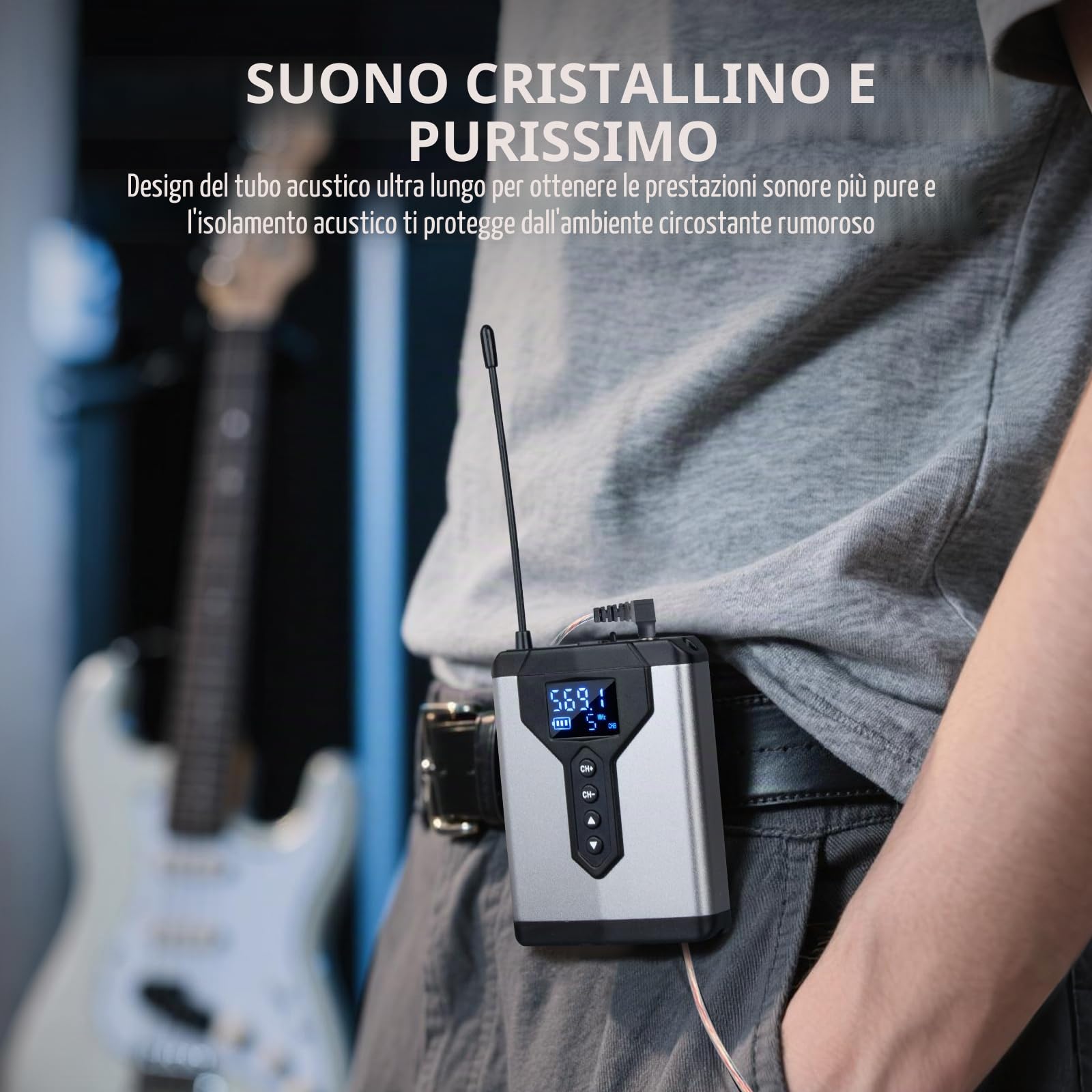 Depusheng T9-2 Sistema di monitoraggio in-ear wireless con trasmettitore e ricevitore a clip, accoppiamento automatico, monitoraggio in-ear per studio, chitarra, DJ, esibizioni dal vivo