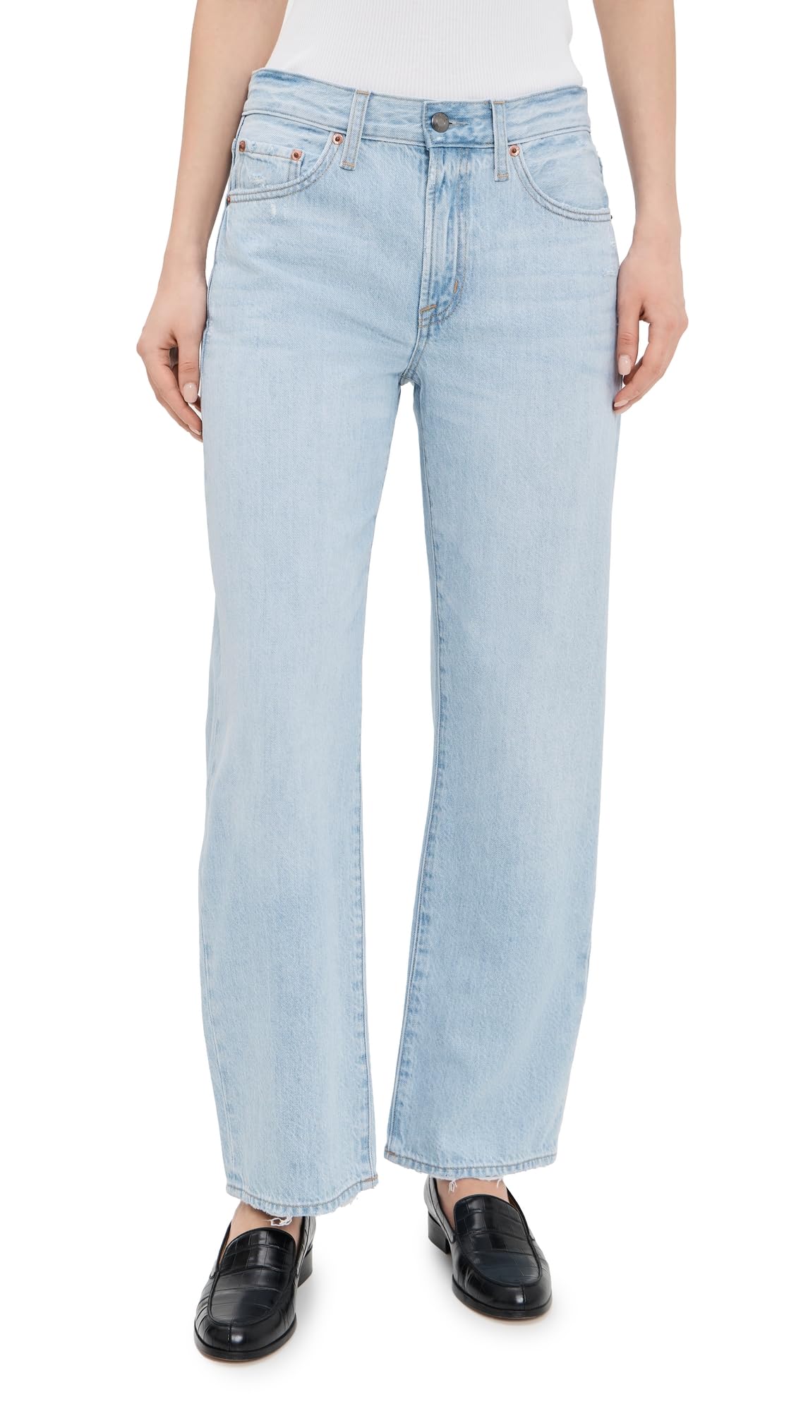 PISTOLA – Lexi Mid Rise, Signature Bowed Straight Jeans – Light Denim Jeans